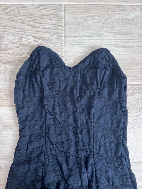 Vintage 80s Betsey Johnson Punk Label Black Lace Strapless Midi Dress Medium - Picture 3 of 7